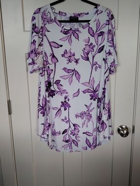 Lane Bryant White and Purple Floral Tunic Top